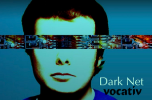 A man with his eyes closed and the words " dark voca ".