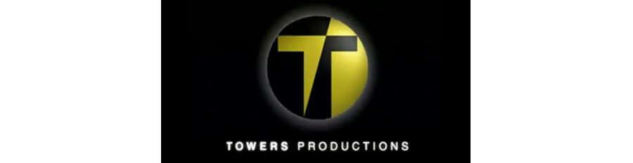 A black and yellow logo for towers productions.