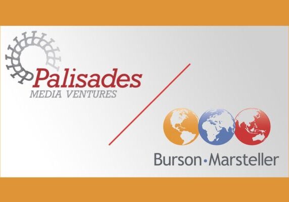 A white and orange background with the words palisades media ventures and burson-marsteller logos.